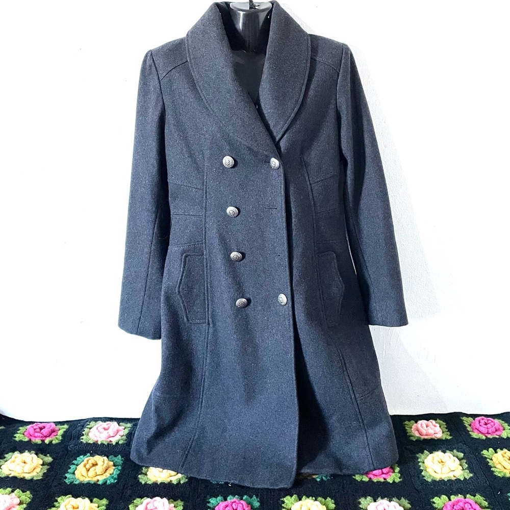 Guess charcoal gray blended wool double breasted pea coat